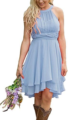 YinWen Women's Halter Chiffon Country Bridesmaid Dresses Western Wedding Guest Wears Size 16 US Sky Blue