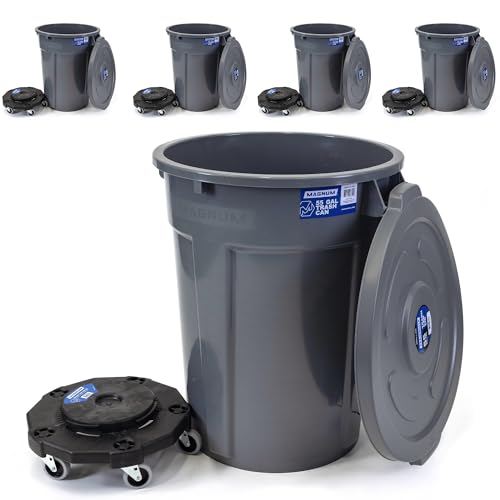 Magnum Gray 55 Gallon Trash Can Set (Trash Can, Quiet Dolly, and Reinforced Lid…