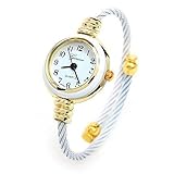 White Gold Cable Wire Band Women's Bangle Cuff Watch