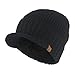 Janey&Rubbins Daily Knit Visor Beanie Hat with Earflaps Fleece Lined Brimmed Skull Ski Cap (VB-Black)