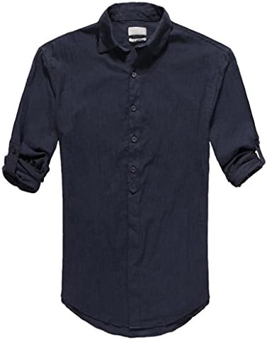 Zeemos Men's Cotton Linen Blend Shirts Ultra Light Colorful Shirts Colour Navy Size XXL
