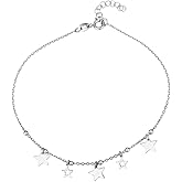 Vanbelle Sterling Silver Jewelry - Rhodium Plated with 925 Stamp - Big & Small Multi-Star Anklets - Elegant Handcrafted Foot Jewelry for Women - 9" long + 1" extender