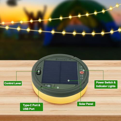 SMY Lighting 4 in 1 Solar Camping String Lights, 42.6Ft Ultra Long String with 160LEDs, Solar Powered and USB Rechargeable Light with Remote Control, Portable Camping Light for Hiking, Decorations