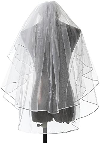 Two Layers Bridal Veil Wedding Mariage Accessoire Face Veil With Pencil Edge (White)