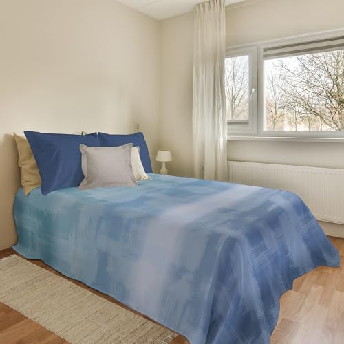 PENSIERI DELICATI Bedspread 220 x 280 cm, 100% Cotton Pique Single Sheet, Ideal as a Furnishing Towel, Double Bed Blanket, Blue Rainbow Pattern, 100% Made in Italy