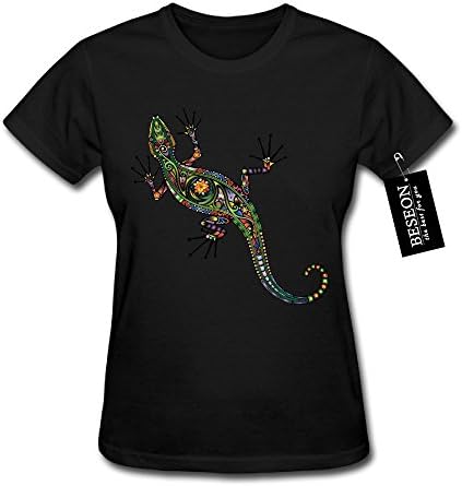 BESEON Women's Colorfull Figure Art Lizard Short-Sleeve T-Shirt Graphic Tee