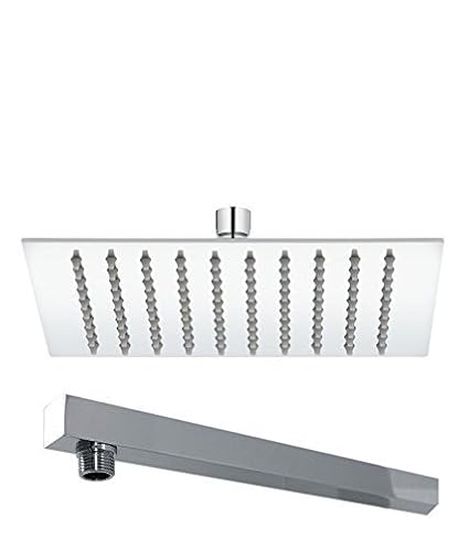 Pesca R/N Ultra Slim Stainless Steel Square Shower Head 6x6 inch, Steel Grade 304, (Series :- Super Heavy) and 18 inch Shower Arm Combo