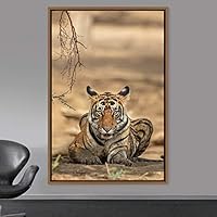 Framed Canvas Wall Art Tiger Animals Chic Dramatic Lion Living Room Multicolor Photography - 16x24 inches