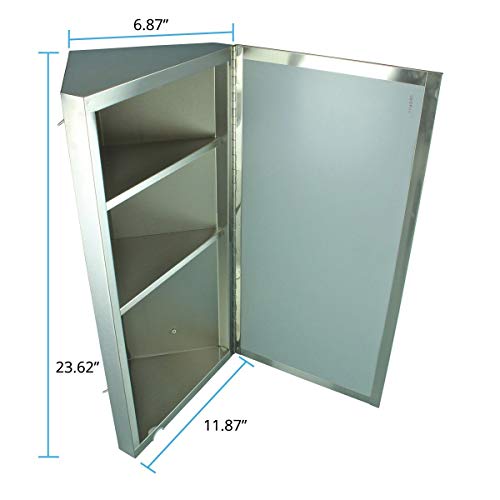 Corner Medicine Stainless Steel Mirrored Door Polished Triple Shelf Wall Mount Rustproof