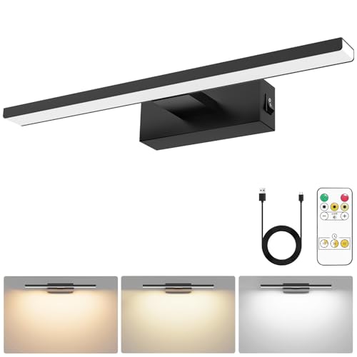 Bacane Picture Light, LED Battery Powered Painting Lamp with Remote Control, Wireless Art Light 3000K/4000K/6500K, 16inch, Portrait Lamp for Art Frames, Decorative Wall Lights (Black)