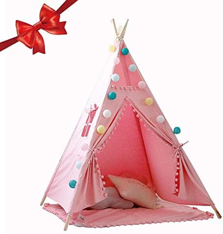 Teepee Play Tent Large Outdoor and Indoor Kids Portable Wooden Canvas Indian Wigwam Childrens Playhouse for Boys Girls Indoor Outdoor Use with Carrying Bag