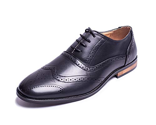 Jabasic Men Oxford Dress Shoes Casual Classic Lace Up Wingtip Shoes (12,Black)