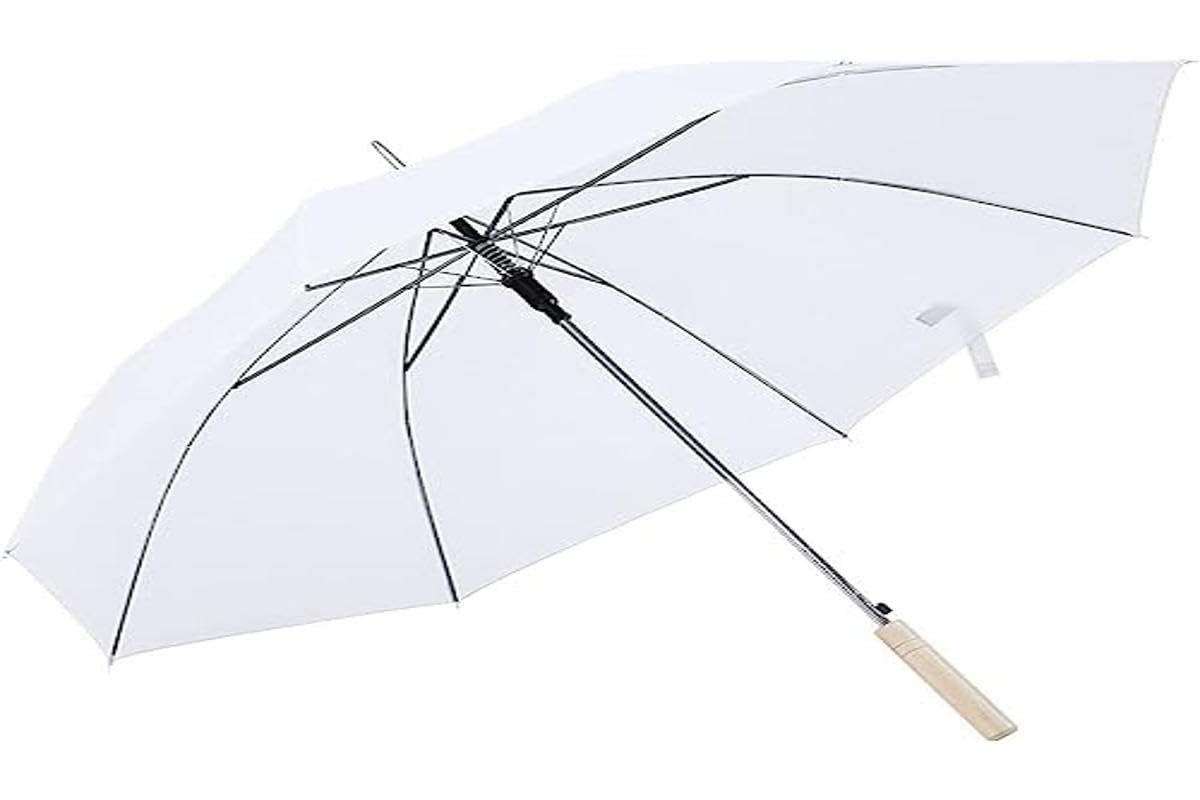 eBuyGB Pack of 2 Automatic Wedding Photographer Parasol Folding Umbrella, Long Umbrella with Stick Handle Rain Stick Umbrella, Umbrella, Colourful - White 37 Inch / 94cm Span 84cm Length