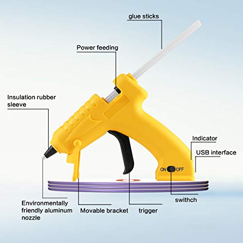 Hot Glue Gun Cordless with 20pcs Glue Sticks（7mm X 150mm）,Recharge Portable USB Mini Glue Gun Kit for DIY,Craft, Arts & Home and Quick Repairs - Thumbnail 2