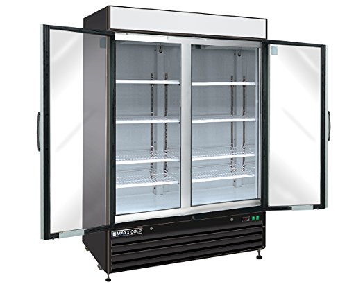 Maxx Cold MXM2-48RBX Two 2 Glass Door Upright Merchandiser Refrigerator Cooler in BLACK - 48cf - REFURBISHED