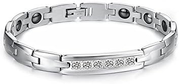 INSEA Mens Womens Titanium Steel Magnetic Therapy CZ Stone Bracelet Health Care Jewelry for Couples (Women's Bracelet)