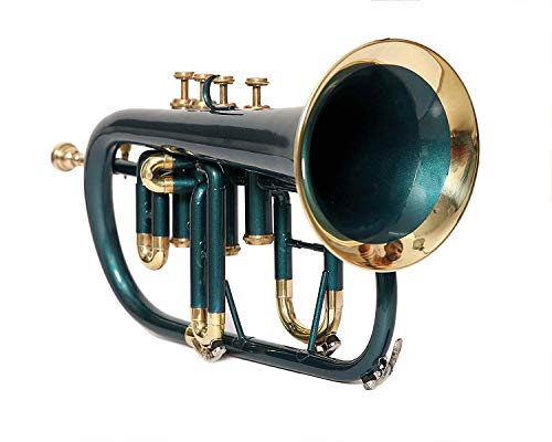 PROFESSIONALS FLUGEL HORN 4 VALVE Bb PITCH GREEN COLORED W/CASE AND MOUTHPIECE - Thumbnail 5