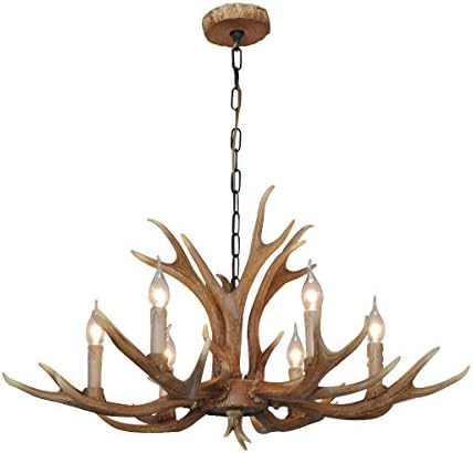 Shengdi Deer Horn E12 BUlb 6-Light Iron Resin Industrial Retro Droplight Pendant lamp Ceiling lamp Ceiling light Chandelier Lighting Fixture for Restaurant Balcony Bedroom Coffee 1027C-6