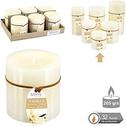 dcasa - Caja 6 Vela cilíndrica perfumada crema 7 x 7 cm 208 ...