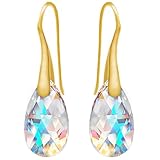 24CT Yellow Gold Plated Sterling Silver Blue Aurora Borealis with Swarovski Crystals Drop Hook Earrings