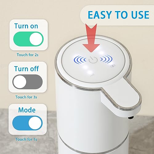 Dispensador automático de sabão espumante – 4 engrenagens de espuma ajustável, adesivo montado na parede – bomba de sabão recarregável para banheiro e cozinha, 368 g/380 ml sem toque