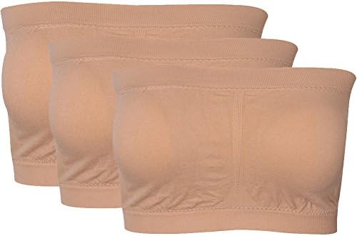 SECOND COLOR Women's Padded Strapless Bra, Basic Wire-Free Stretch Seamless Bandeau Tube Top Bra,1/3 Pack