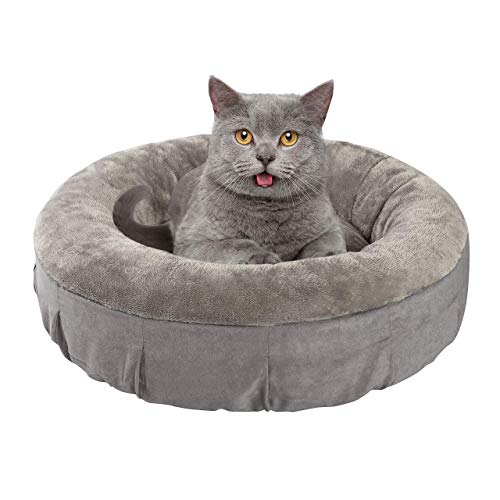 Love's cabin Round Donut Removable Cover Cat and Dog Cushion Bed, 24in Large Grey Pet Bed for Cats or Small Dogs, Anti-Slip & Water-Resistant Bottom, Super Soft Durable Fabric Pet Supplies
