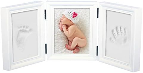 Precious Baby Handprint and Footprint Frame Package-Quality Wood Frame with Safe Clay-Baby Gift,Best Baby Shower or Keepsake Personalized Gift . (white)