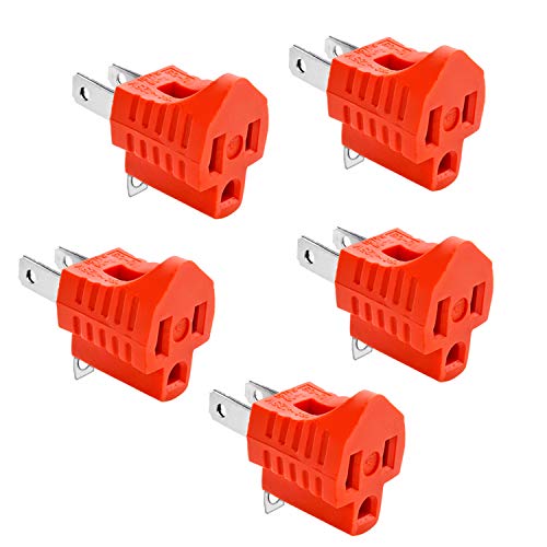Flexzion 3Prong to 2Prong Adapter (5 Pack) 3 Pin to 2 Pin Power AC