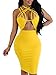 TOB Women's Sexy Bodycon Sleeveless Basic Criss Cross Lace Up Club Midi Dress Yellow