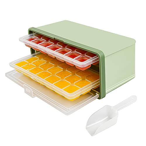 Ice Cube Trays with Bin, Ice Bin with Cover for Freezer, Plastic Ice