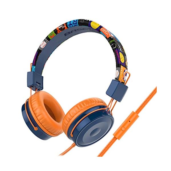 Baseman-Kids-Headphones-with-Microphone-Wired-On-Ear-Headsets-with-Safe-Volume-Limited-85-dB-Foldable-and-Adjustable-Headphones-with-a-35mm-Jack-Cord-for-ChildrenSchoolCellphoneTablet-Orange BASEMAN Kids Headphones with Microphone, Cute Football Design Wired On-Ear Children Headphones with Volume Limit…