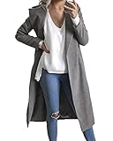 Auxo Women Trench Coat Long Sleeve Pea Coat Lapel Open Front Long Jacket Overcoat Outwear Grey