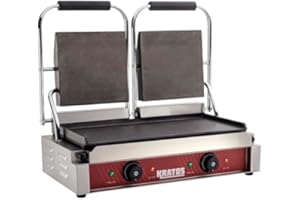 Kratos Commercial Electric Panini Sandwich Grill with Smooth Plates, 18.7"x9" Cooking Surface, Commercial Countertop Panini Press, 120V, 3500W (29Y-024)