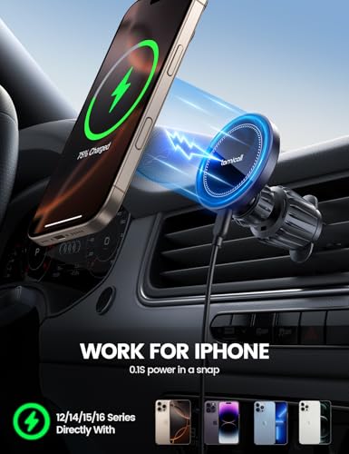 Lamicall 15W for Magsafe Car Mount Charger - [3-in-1 Upgraded Intelligent Chip] 360° Wireless Car Phone Holder Charger Vent Dashboard Magnetic Phone Holders for iPhone 17 Pro Max, Air, 16 15 Pro Max