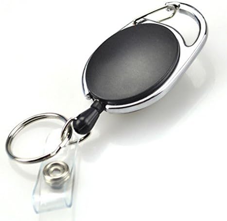 Retracting ID Card/Badge Reel, BLACK, 30'' Retractable Nylon Cord, Carabiner Style