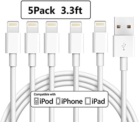 iPhone Charger 5Pack 3FT Lightning to USB Cable Charging Cord Compatible with iPhoneX/8/8Plus/ 7/ 7Plus/ 6/ 6S/ 6 Plus/ 6S Plus, 5C/5S/5, iPad/iPod(White)