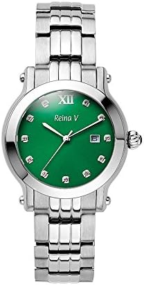 Rose Gold Plated Stainless Steel Women's Watch With Cubic Zirconium Accents and Green Dial - Analog Display, Japanese Quartz Movement - Mini Grace Collection By Reina V