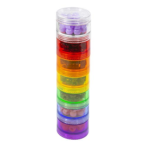 GMS 7 Stack-able Pill Organizers with 2 Lids and 7 Day Adhesive Labels for Organizing Vitamins, Supplements, and Medications (Small Rainbow, 6 3/4 Inches in Height, 1 5/8 Inches in Diameter)