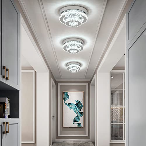 Mini Crystal Chandeliers for Dining Room Lighting Chrome LED Ceiling Light Semi Flush Mount Hallway Lights Indoor 9.8\