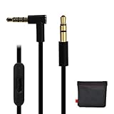 Replacement Audio Cable Cord w/ In-line Remote & Microphone + Original Replacement Leather Pouch Bag for Beats by Dr Dre Headphones Solo Studio Pro Detox Wireless Mixr Executive (Black)