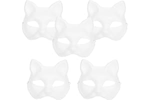 SUPVOX 5pcs White Masks DIY Unpainted Cat Half Face Masks Animal Plain Masquerade Masks for Kids Decorating Craft Party Favors