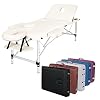 ANGEL USA 3-Section Aluminum 84″ L Portable Massage Table Facial SPA Bed Tattoo w/Free Carry Case (Cream White)