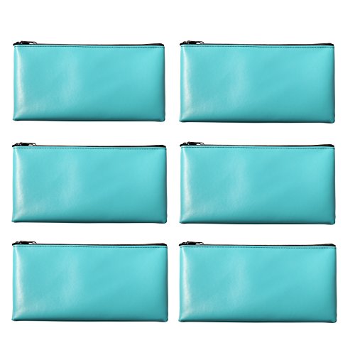LUNASMILE Leatherette Securit Bank Deposit Bag/ Check Wallet/ Utility Zipper Coin Bag, 11 x 6 Inches Check Bag (Aquamarine)