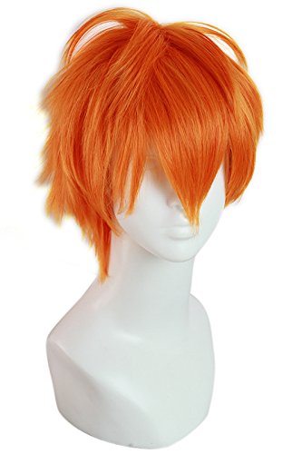 L-email Mens Short Straight Cosplay Wig Orange ML199 - Image 3