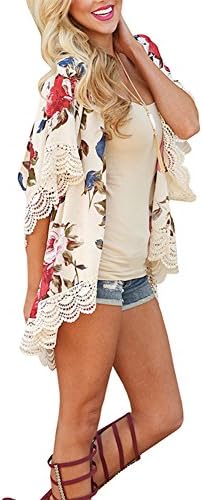 Mixmax Women Flowy Sheer Crop Sleeves Loose Chiffon Kimono Cardigan Blouse Top