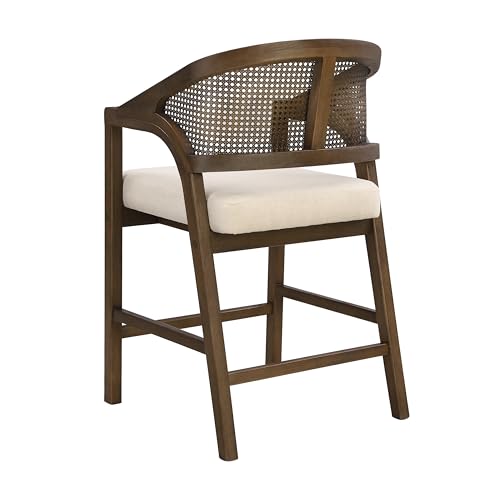 Merax Rattan Counter Height Bar Stools Set of 2, Wooden Frame Bar Chairs with Natural Rattan Woven Back, Modern Kitchen Island Chairs, Footrest for Kitchen, Dining Room, Beige/Walnut