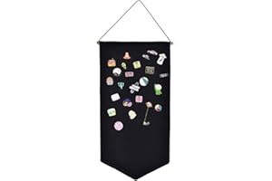 YeeMan Wall Hanging Brooch Jewelry Storage Case Canvas Display Stand Enamel Pin Display Banner Holder Earrings Necklace Glitter Pin Collection Organizer (Black)