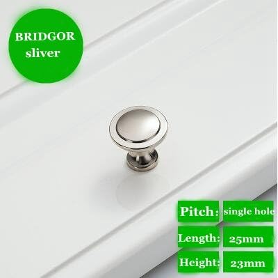 BRIDGOR 25mm 8 pcs Modern simple solid thick green environmental protection does not fade Drawer Pull Handle Cabinet Door Knobs (Sliver)