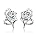 Women White Gold Plated Round Clear Cubic Zirconia Heart Shaped Butterfly Earring Hypoallergenic Ear Stud